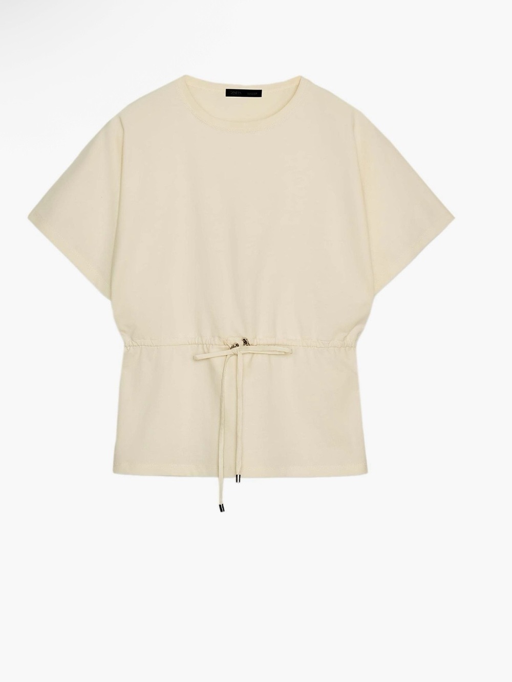 Zara 100% cotton light yellow Short-Sleeve Drawstring Waist Top